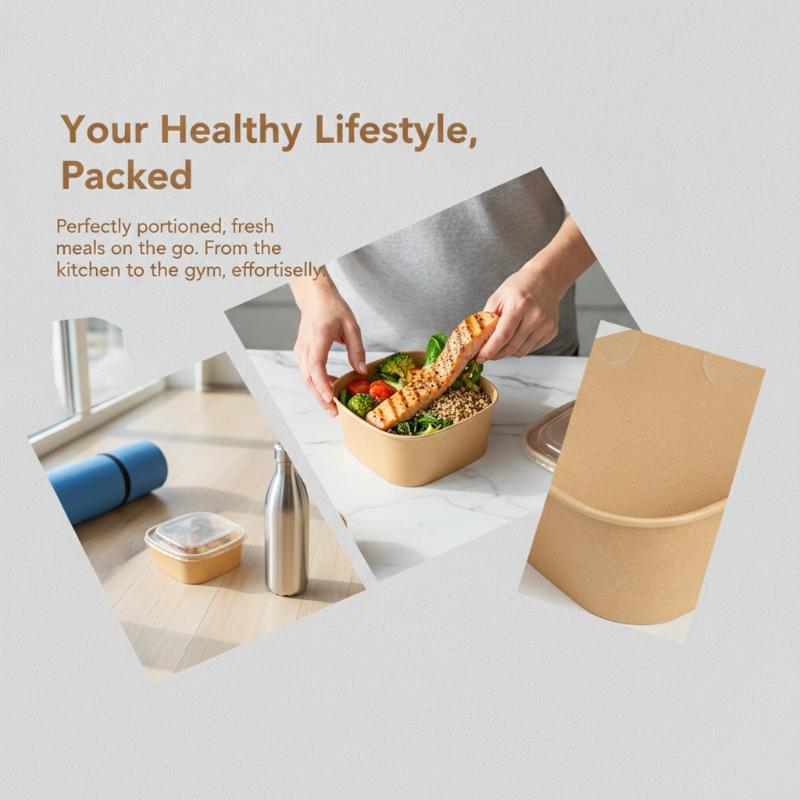 Meal Prep Delivery - @*Disposable Square Kraft Paper Lunch Boxes