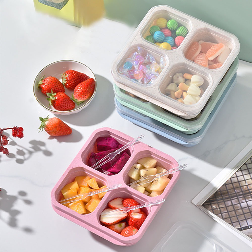 1pc Reusable Wheat Straw 4 Com - Meal Prep Box recension och pris