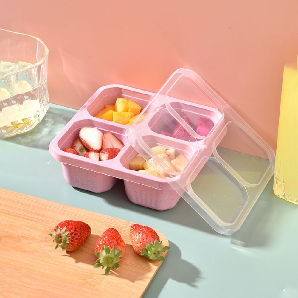 1pc Reusable Wheat Straw 4 Com - Meal Prep Box recension och pris