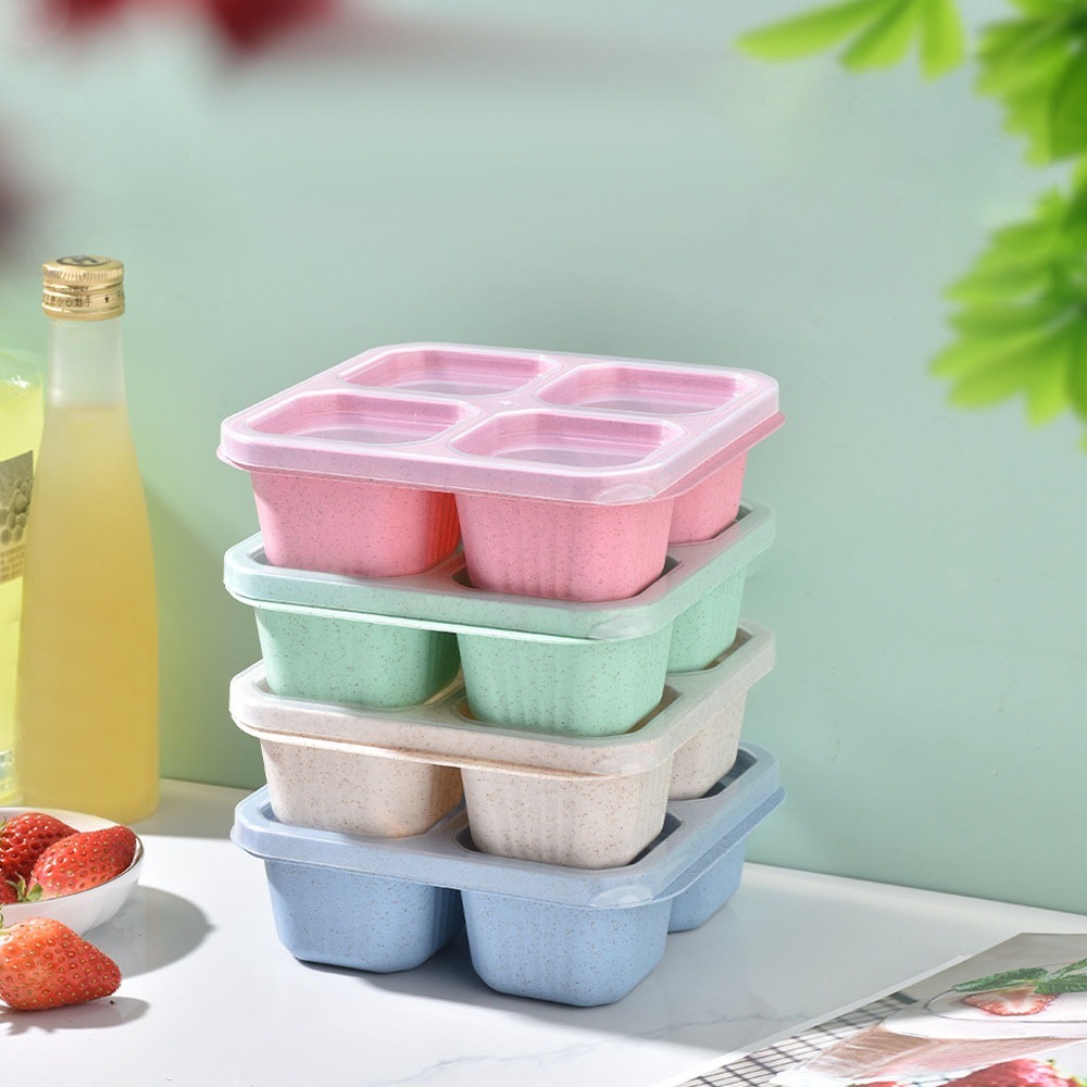 1pc Reusable Wheat Straw 4 Com - Meal Prep Box recension och pris